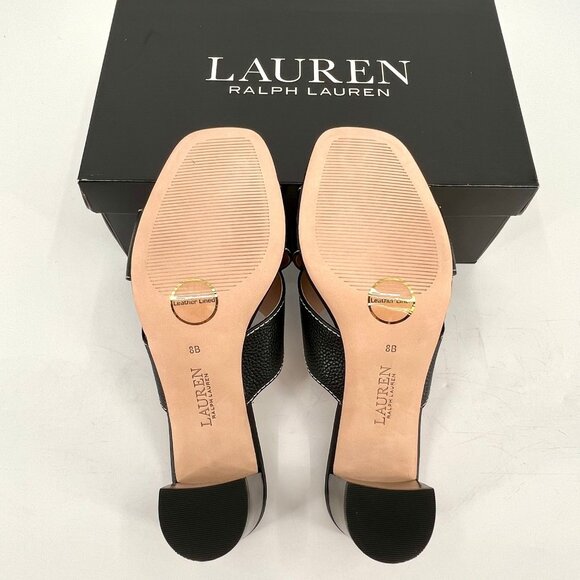 Lauren Ralph Lauren Freddi Black Leather Slip-On Heels Size 8 B Tumbled Leather - Picture 11 of 15